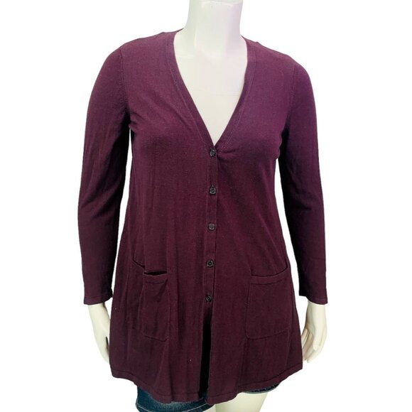 J Jill Women Cardigan Sweater V Neck Button Purple Cotton Rayon Knit Size L - Picture 2 of 14